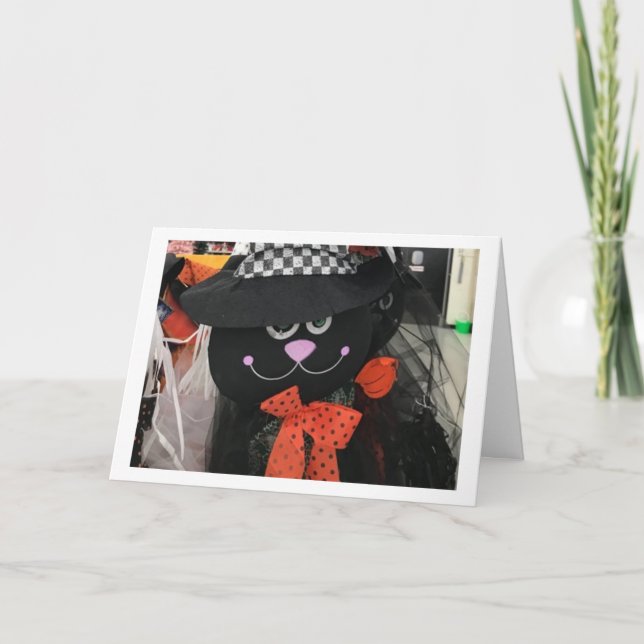 CARTE DIRE **HEUREUX HALLOWEEN** AVEC CHAT NOIR CUT (Devant)