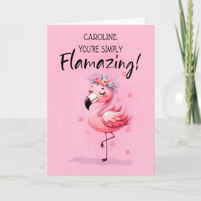 Carte Dire Salut Personnaliser avec Flamant rose Fabun F (Devant)