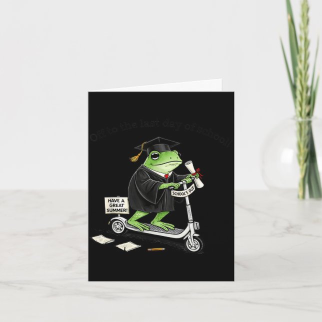 Carte Direction dernier jour d'école grenouille drôle de (Devant)