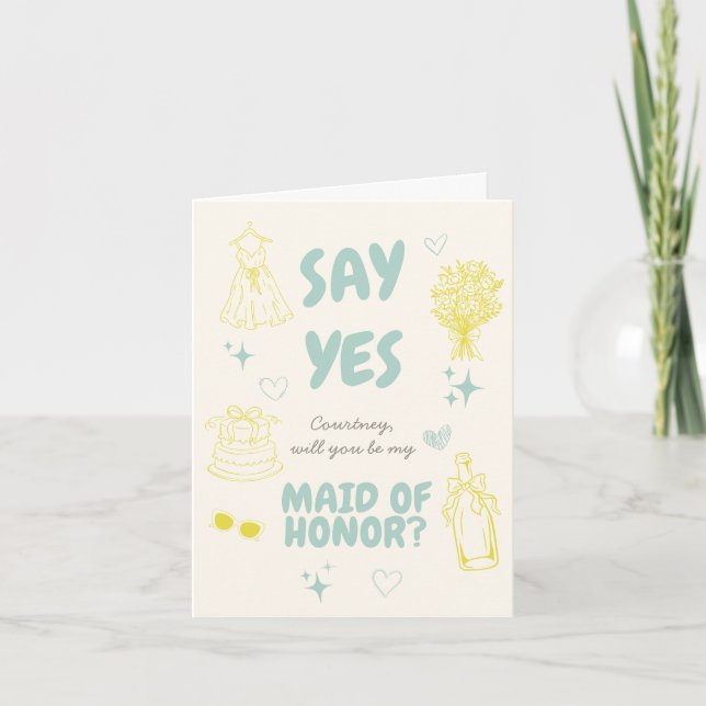 Carte Dis Oui Teal + Yellow Doodle Demande (Devant)