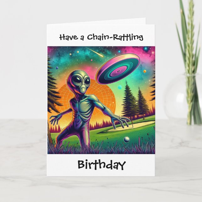 Carte Disc Golfing Alien Funny Pun Anniversaire (Devant)