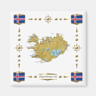 Carte d'Islande + Magnet des drapeaux