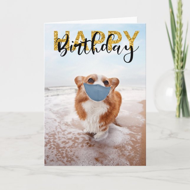 Carte Distance sociale Joyeux Anniversaire Chien Corgi (Devant)