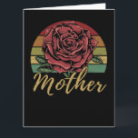 Carte Distressed Retro Sunset Red Rose Mother<br><div class="desc">Send this distressed vintage-style greeting card with your own personalized message on the front and back. Features a classic red rose in front of a distressed retro sunset background and the word "Mother" in gold font.</div>