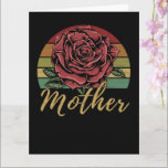 Carte Distressed Retro Sunset Red Rose Mother<br><div class="desc">Send this distressed vintage-style greeting card with your own personalized message on the front and back. Features a classic red rose in front of a distressed retro sunset background and the word "Mother" in gold font.</div>