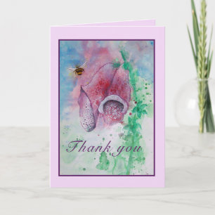 Carte Dites Merci avec l'aquarelle Foxglove et Bee