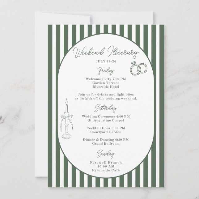 Carte d'itinéraire de mariage cabana préppy rayée  (Devant)