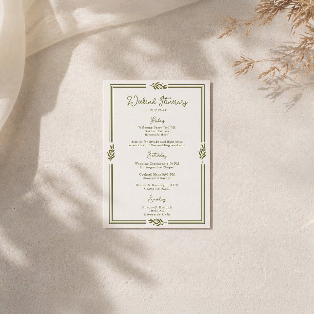 Carte d'itinéraire de mariage élégant vert olive t (Créateur téléchargé)
