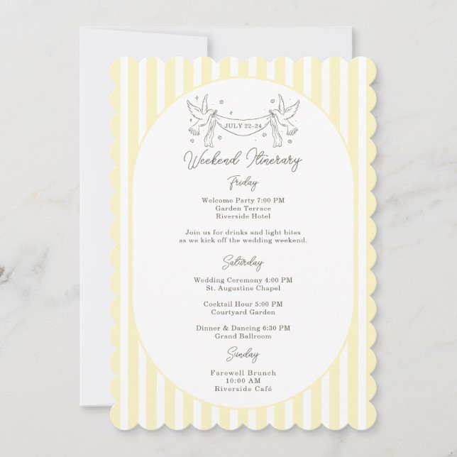 Carte d'itinéraire de mariage rayée jaune doux (Devant)
