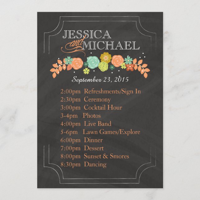 Carte d'itinéraire de programme de mariage floral  (Devant)