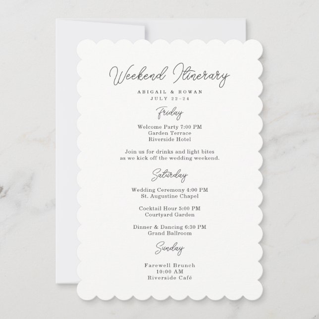Carte d'itinéraire de week-end de mariage à écritu (Devant)