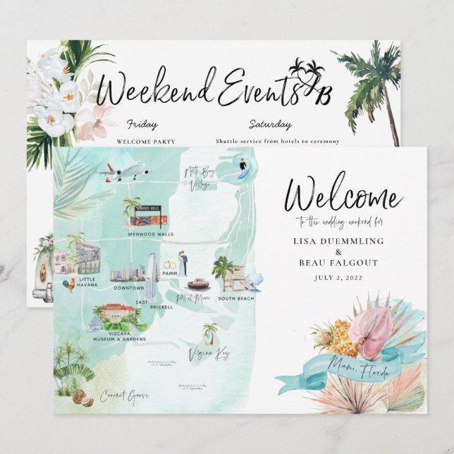 Carte d'itinéraire de week-end de mariage à Miami  (Devant / Derrière)