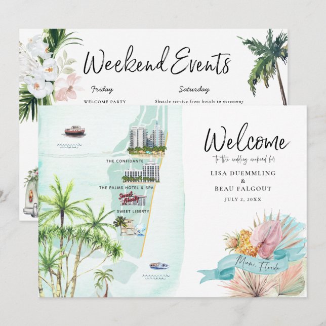 Carte d'itinéraire de week-end de mariage à Miami  (Devant / Derrière)