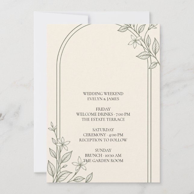 Carte d'itinéraire de week-end de mariage botaniqu (Devant)