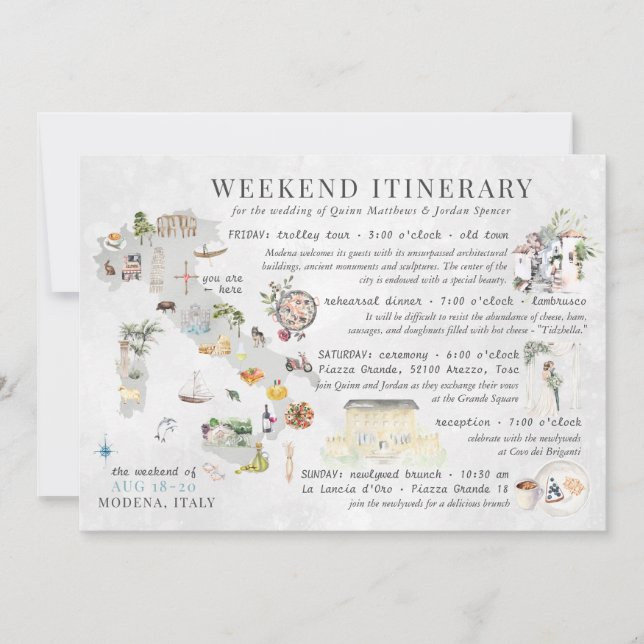 Carte d'itinéraire de week-end de mariage en Itali (Devant)