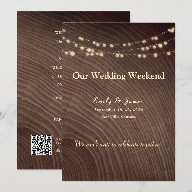 Carte d'itinéraire de week-end de mariage rustique (Devant / Derrière)