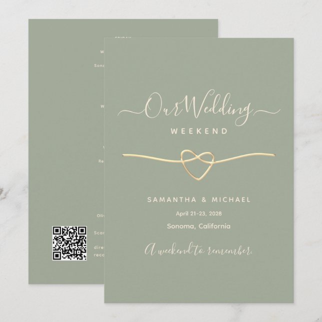 Carte d'itinéraire de weekend de mariage Vert Saug (Devant / Derrière)