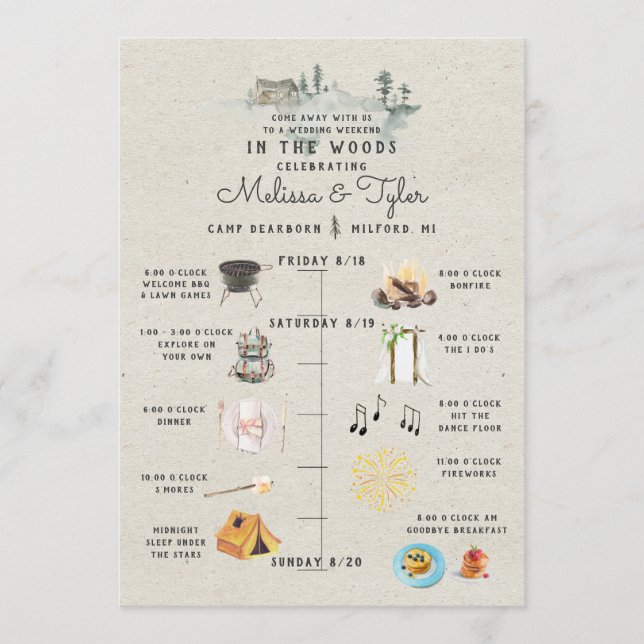 Carte d'itinéraire du week-end de mariage en forêt (Devant)