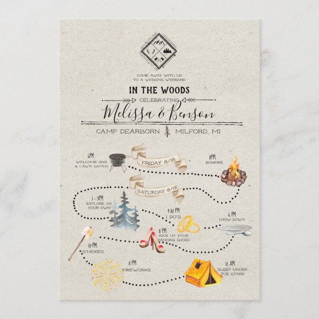 Carte d'itinéraire du week-end de mariage en forêt (Devant)