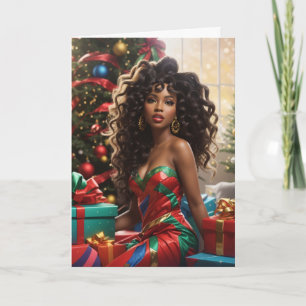 Carte Diva afro-américaine Noël, femme noire glamour