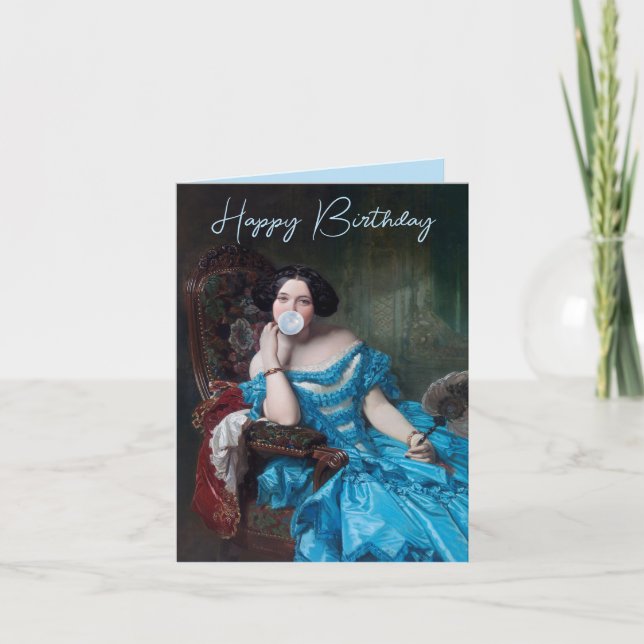 Carte Diva de bubble gum en satin bleu Bon Anniversaire (Devant)