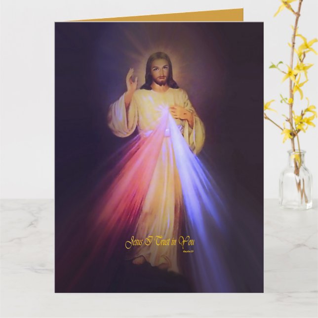 Carte Divine Mercy Gold avec Prière Chaplet (Fleur jaune)
