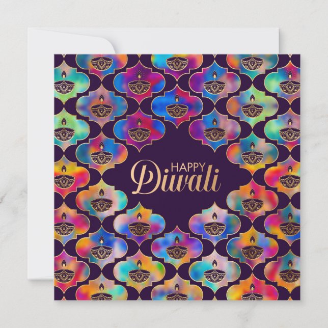 Carte Diwali colorée motif Happy (Devant)