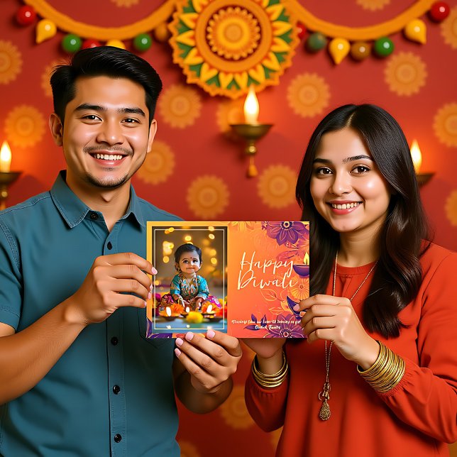 Carte Diwali Glow & Giggles personnalisable (Customizable Glow & Giggles Diwali card, customizable text , own photo)