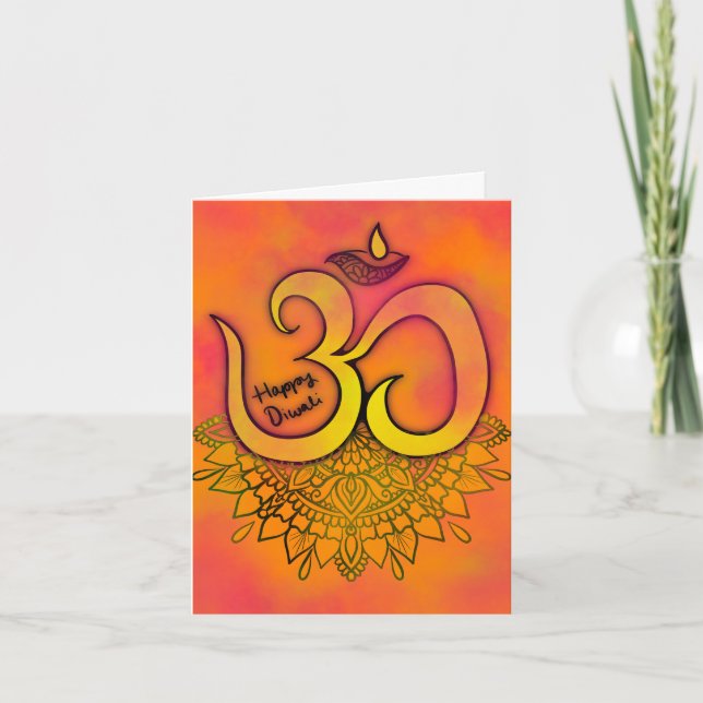 Carte Diwali Orange Aum Mandala (Devant)