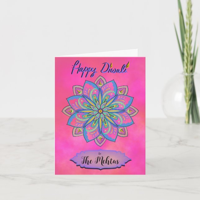 Carte Diwali Pink Mandala personnalisée (Devant)