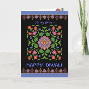 Carte Diwali pour un fils, Motif Rangoli en noir