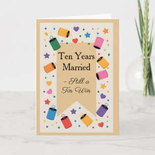 Carte Dix Ans de Fun Anniversaire de Mariage en Étain