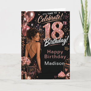 Carte Dix-huitième anniversaire glamour rose noir
