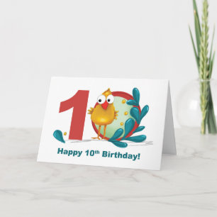 Carte Dixième 10 Anniversaire avec Amusante Oiseau et Br