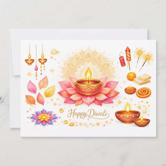 Carte Diya & Lotus aquarelle (Devant)