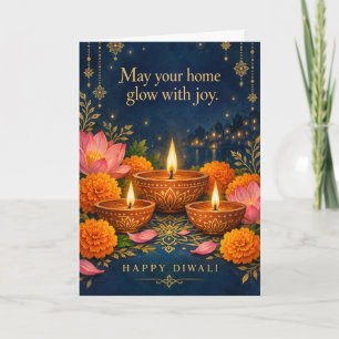 Carte Diyas lumineuses Marigold Lotus Joyeux Diwali