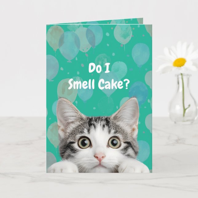 Carte Do I Smell Cake Cute kitten Birthday Card (Petite plante)