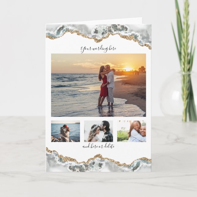 Carte do-it-yourself 4 anniversaire photo mariage marbre (Devant)