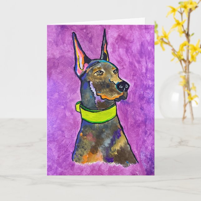 Carte Doberman  (Fleur jaune)