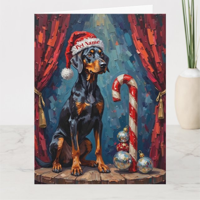 Carte Doberman Balancing Act Christmas Candy Cane Hat (Devant)