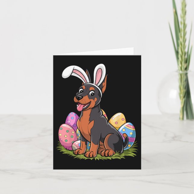 Carte Doberman Bunny Oreilles de Pâques Chasse aux oeufs (Devant)