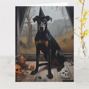 Carte Doberman Citrouille Halloween effroi