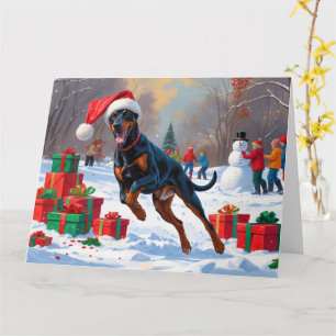 Carte Doberman coule dans la neige avec le Casquette de 
