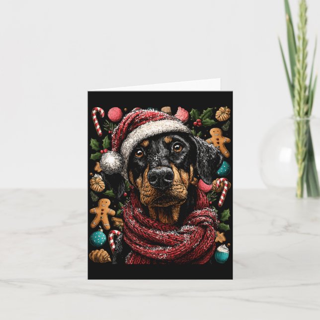 Carte Doberman Festif Avec Chapeau De Père Noël Hiver Ne (Devant)