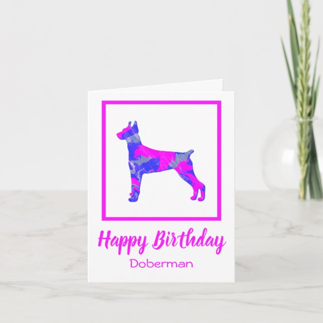 Carte Doberman Hot rose Silhouette Chien drôle Anniversa (Devant)
