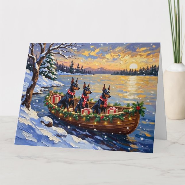 Carte Doberman Pinscher Noël Bateau Fêtes (Devant)