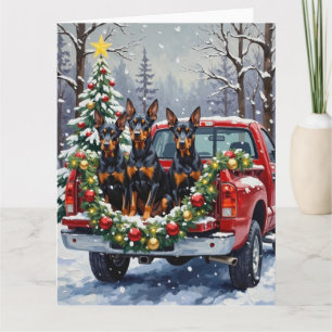 Carte Doberman Pinscher Noël Camion Rouge Fêtes