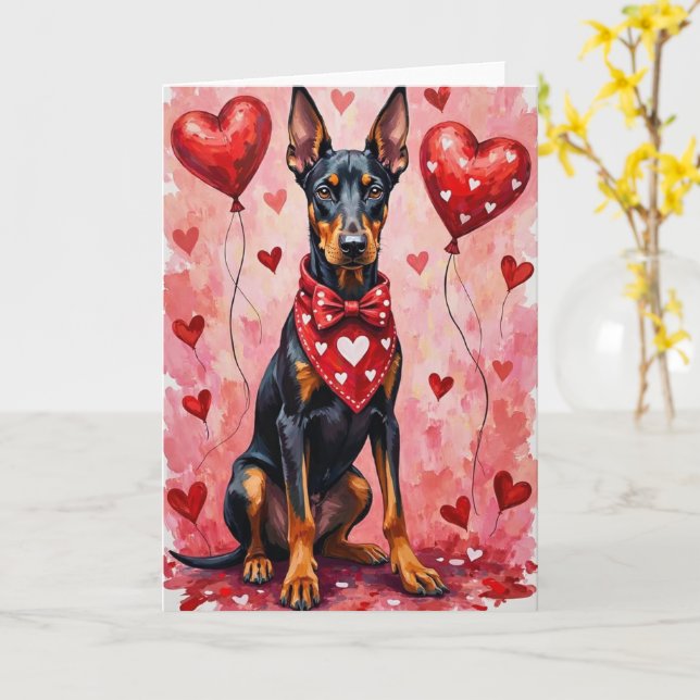 Carte Doberman Pinscher Saint-Valentin Chien avec des cœ (Fleur jaune)