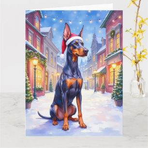 Carte Doberman Pinscher Village enneigé Chapeau de Père