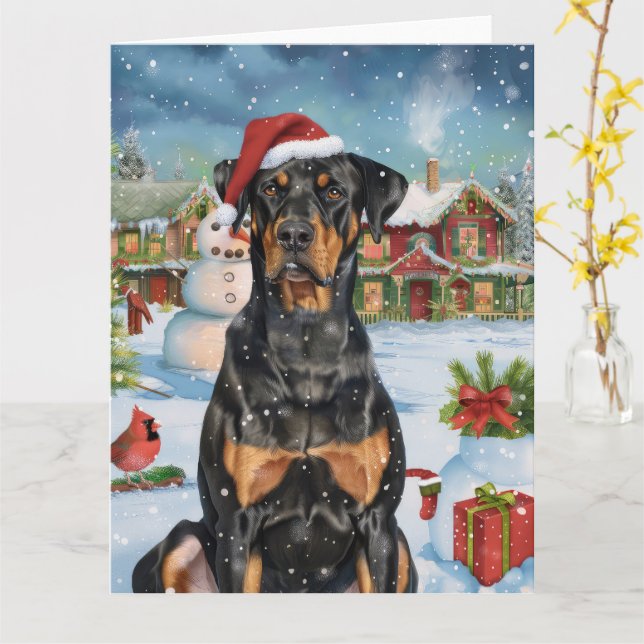 Carte Doberman Winter Wonderland Christmas Joy (Fleur jaune)